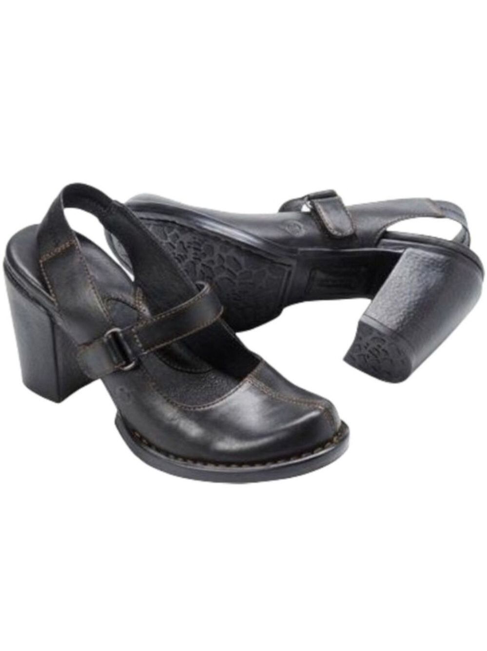 Born Black Leather Mary Jane Slingback Heels